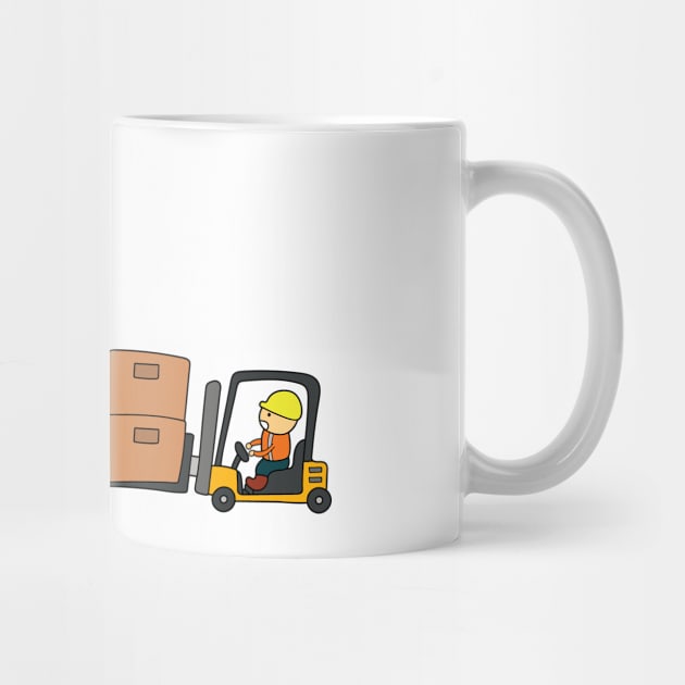 Kids drawing of Warehouse workers loading and arranging boxes with forklift truck by wordspotrayal